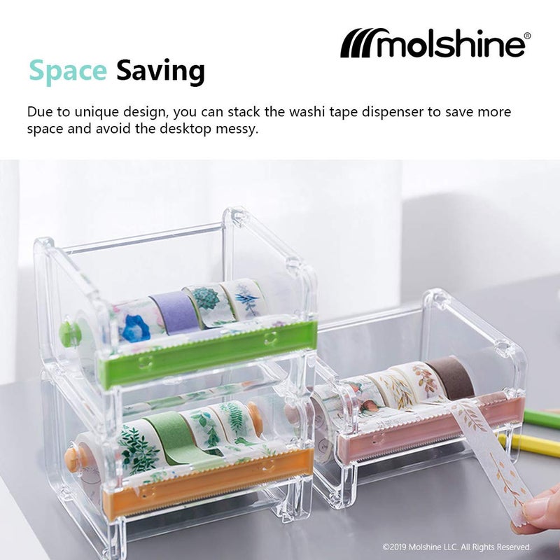 molshine 2 Pack Transparent Desktop Multi Washi Masking Tape Storage Dispenser,Tape Cutter,Tape Roll Holder (Not Include Masking Tape) (Green) - Image 3